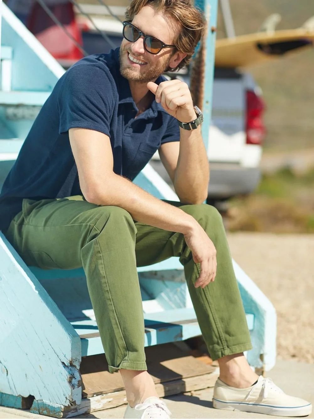 Outerknown Beach Jeans Organic Cotton Elastic Waist Trousers Olive Green Medium